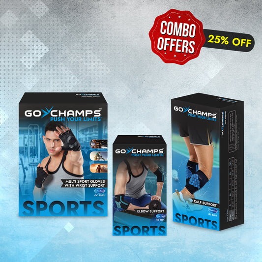 Calf Support +  Multi Sports Gloves With Wrist Support + Elbow Support